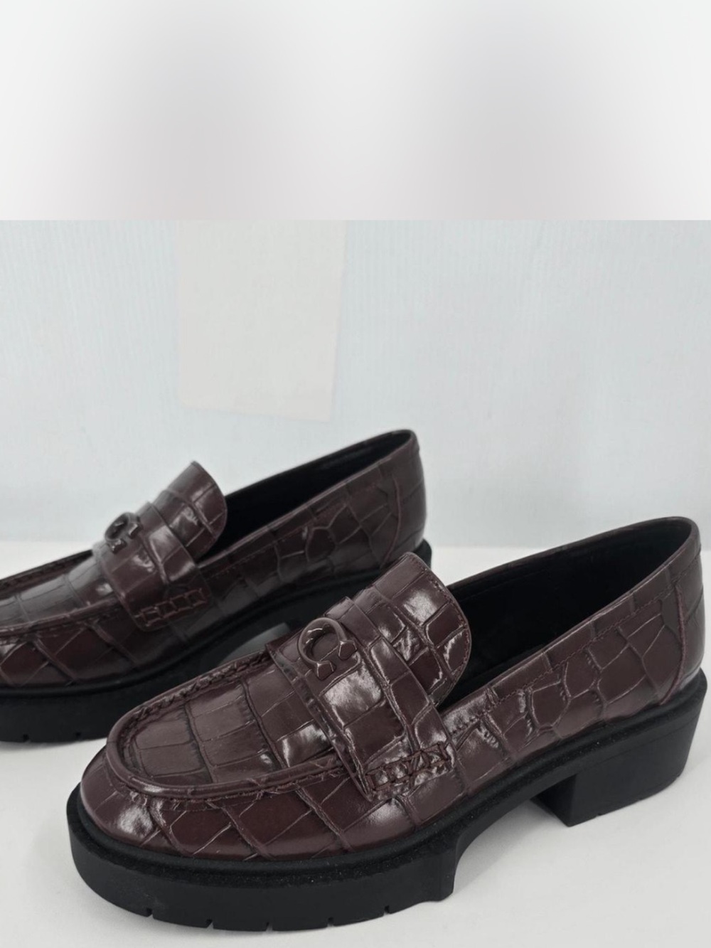 Coach Women’s Maple Brown Croc-Embossed Leather Loafers